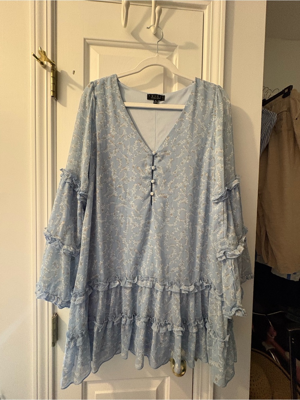Light Blue Floral Ruffle Mini Dress